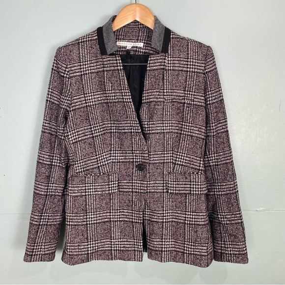 Veronica Beard Wool Blend Plaid Dickey Jacket Blazer Red Black Sz 4 - Picture 1 of 6